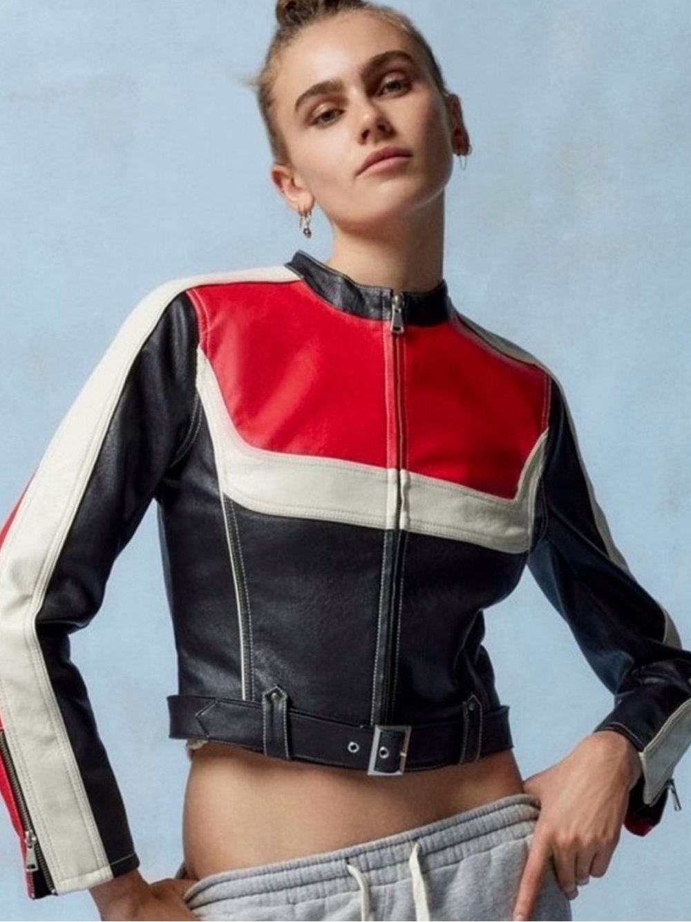 Urban Outfitters Black, Red & White Colorblock Leather Jacket